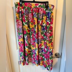Vintage Lucia Bold Colorful Floral A-line Gathered Midi Skirt 90’s Size 18